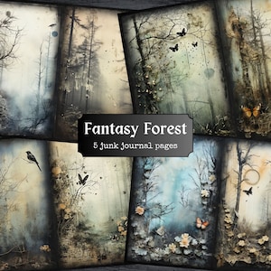 Fantasy Wald Junk Journal Seiten, Wald Scrapbook Seite, verzauberte Wald Journal Seite, druckbares Papier, Collage Blatt digitaler Download 1