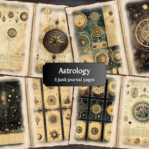 Astrology Junk Journal Pages, Zodiac Scrapbook Page, Celestial Journal Page, Printable Paper, Collage Sheet, Digital Download