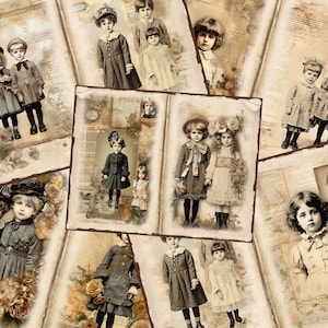 Vintage Kinder Junk Journal Seiten viktorianisches Kind Journal Seite Antik Ephemera Printable Papier Collage Sheet Digital Download