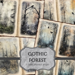 Gothic Forest Junk Journal Seiten, Wald Scrapbooking Seite, Dark Fantasy Journal Seiten, bedruckbares Papier, Collage Sheet, digitaler Download