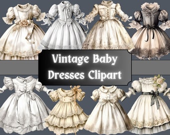 Vintage Baby Dresses Clipart, Paper Doll Dress Clip Art, Baby Girl PNG Bundle, Scrapbook Ephemera, Junk Journal, Digital Download