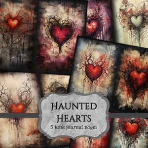 Haunted Hearts Junk Journal Pages, Valentine&#39;s Day Scrapbook Page, Love Journal Page, Printable Paper, Collage Sheet, Digital Download
