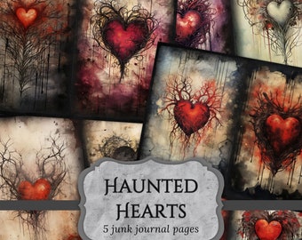 Haunted Hearts Junk Journal Pages, Valentine's Day Scrapbook Page, Love Journal Page, Printable Paper, Collage Sheet, Digital Download
