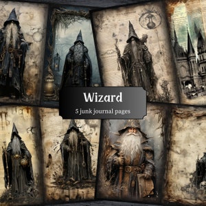 Strony dziennika Wizard Junk, strona albumu Magic Man, strony dziennika Witch Wand Vintage, papier do druku, arkusz kolażu, pobieranie cyfrowe