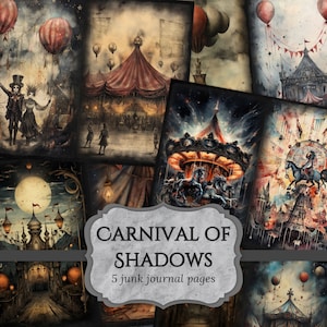 Carnival of Shadows Junk Journal Pages, Dark Fantasy Scrapbook Page, Circus Journal Page, Printable Paper, Collage Sheet, Digital Download