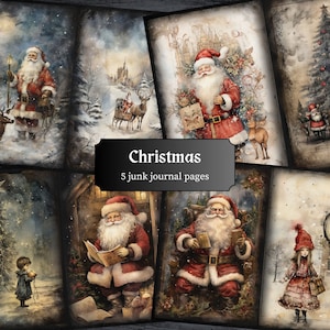 Pagine del diario spazzatura di Natale, Pagina dell'album di Natale, Pagina del diario delle cartoline di Natale vintage, Carta stampabile, Foglio di collage, Download digitale
