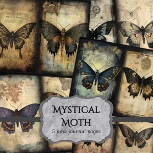 Mystic Moth Junk Journal Seiten, dunkler Schmetterling Scrapbook Seite, Fantasy Journal Seiten, bedruckbares Papier, Collage Sheet, digitaler Download