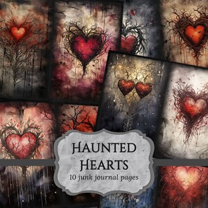 Haunted Hearts Junk Journal Pages, Valentine&#39;s Day Scrapbook Page, Love Journal Page, Printable Paper, Collage Sheet, Digital Download