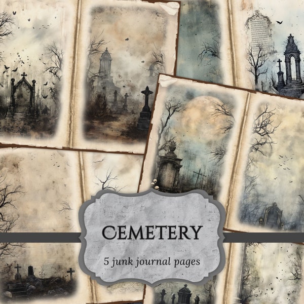 Cemetery Junk Journal Pages Eerie Gothic Victorian Scrapbook Dark Page Vintage Journal Pages Printable Paper Collage Sheet Digital Download