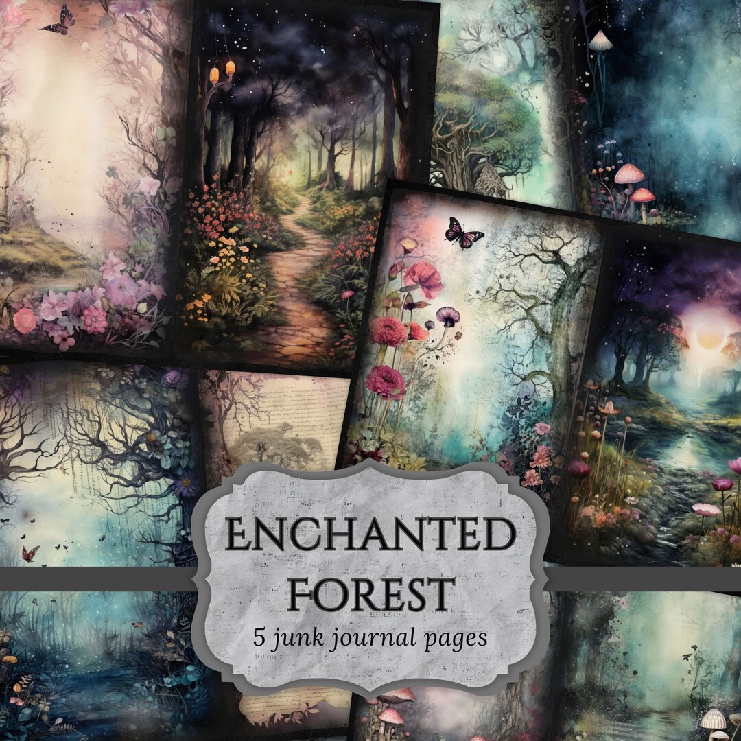 Enchanted Forest Junk Journal Pages, Magical Woodland Scrapbook Page ...