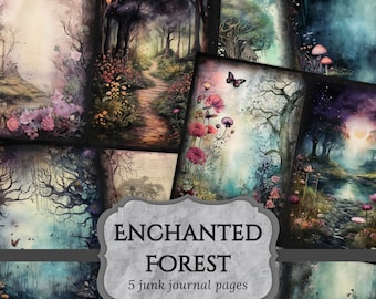 Enchanted Forest Junk Journal Pages, Magical Woodland Scrapbook Page, Fantasy Journal Page, Printable Paper, Collage Sheet, Digital Download