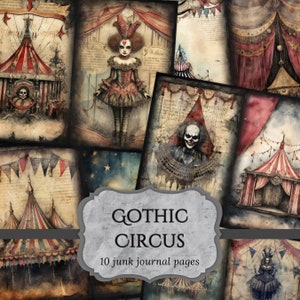 Gothic Circus Junk Journal Pages, Dark Fantasy Scrapbook Pagina, Victoriaanse Journal Pagina's, Afdrukbaar papier, Collage Sheet, Digitale Download