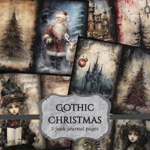 Páginas góticas de lixo eletrônico de Natal, página de álbum de recortes de Natal, página de diário Dark Fantasy, papel para impressão, folha de colagem, download digital