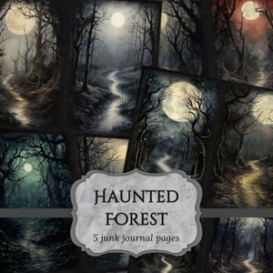 Haunted Forest Junk Journal Seiten, Gothic Woodland Scrapbooking Seite, Dark Journal Papier, bedruckbares Papier, Collage Sheet, digitaler Download