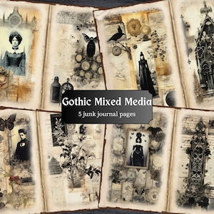 Gothic Mixed Media Junk Journal Pages, Vintage Scrapbook Page, Victorian Journal Pages, Printable Paper, Collage Sheet Digital Download