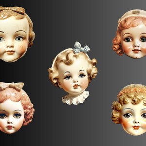 Vintage Doll Head Clipart, Antique Doll Clip Art, Collage PNG Bundle, Retro Head Graphics, Scrapbook, Junk Journal, Digital Download image 4