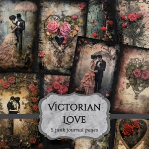 Victorian Love Junk Journal Pages, Valentine's Day Scrapbook Page, Floral Journal Page, Printable Paper, Collage Sheet, Digital Download