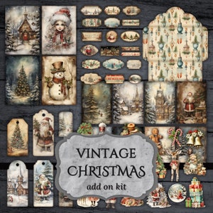 Vintage Christmas Junk Journal Add On Kit, Xmas Ephemera, Christmas Card Journal Pages, Printable Paper, Collage Sheet, Digital Download