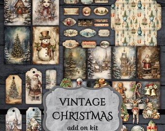 Vintage Christmas Junk Journal Add On Kit, Xmas Ephemera, Christmas Card Journal Pages, Printable Paper, Collage Sheet, Digital Download