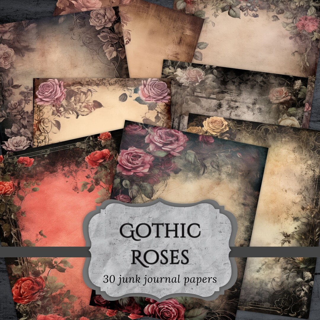 Gothic Roses Plain Junk Journal Paper, Floral Scrapbook Page, Vintage ...