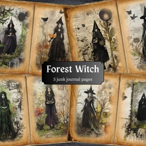Forest Witch Junk Journal Pages, Gothic Witchy Junk Journal Ephemera, Vintage Scrapbook Page, Printable Paper Collage Sheet Digital Download