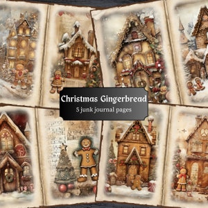 Páginas del diario basura de pan de jengibre de Navidad, página del álbum de recortes de la casa del pan de jengibre, página del diario, papel imprimible, hoja de collage, descarga digital