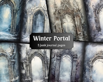 Winter Portal Junk Journal Pages, Dark Fantasy Journal Pages, Mystical Scrapbook Page Snow Printable Paper, Collage Sheet, Digital Download