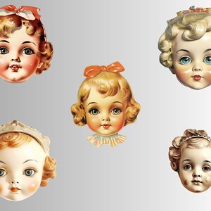 Vintage Doll Head Clipart, Antique Doll Clip Art, Collage PNG Bundle, Retro Head Graphics, Scrapbook, Junk Journal, Digital Download image 7