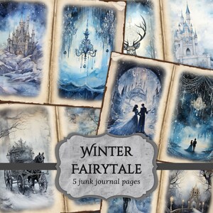 Winter Fairytale Junk Journal Pages, Snow Castle Scrapbook Page, Palace Journal Page, Printable Paper, Collage Sheet, Digital Download