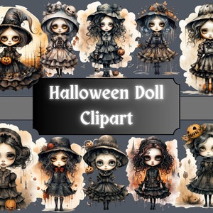 Halloween Doll Clipart, Spooky Doll Clip Art, Pumpkin Girl PNG Bundle, Halloween Collage, Scrapbook, Junk Journal, Digital Download