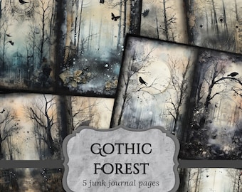 Gothic Forest Junk Journal Pages Woodland Scrapbooking Page Dark Fantasy Journal Pages Printable Paper Collage Sheet Digital Download