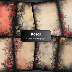 Roses Plain Junk Journal Pages, Floral Scrapbook Page, Vintage Journal Page, Printable Paper, Collage Sheet, Digital Download