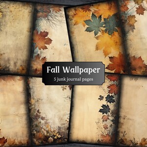 Herbst Wallpaper Junk Journal Seiten, Herbst Blätter Scrapbook Seite, Vintage Journal Seiten, druckbares Papier, Collage Sheet, digitaler Download