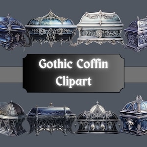 Gothique cercueil aquarelle Clipart, Dark Fantasy mort Clip Art, cimetière d’Halloween, PNG Bundle, Junk Journal, téléchargement numérique