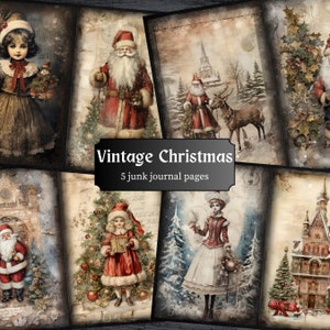 Vintage Christmas Junk Journal Pages, Xmas Santa Scrapbook Page, Festive Journal Page, Printable Paper, Collage Sheet, Digital Download