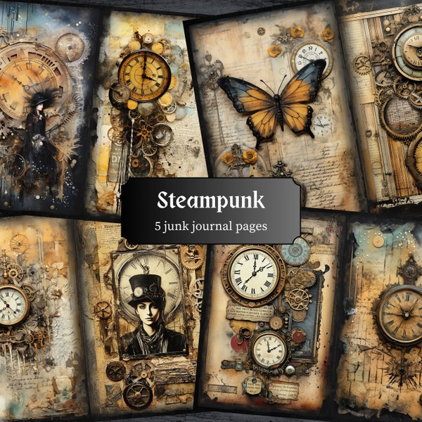 Steampunk Junk Journal Pages, Vintage Scrapbooking Page, Victorian Journal Pages, Printable Paper, Collage Sheet, Digital Download