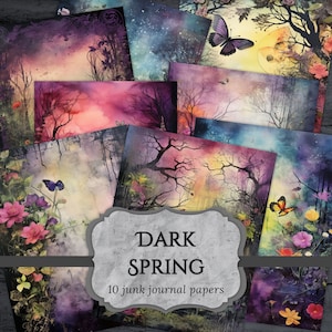 Dunkle Frühling Junk Journal Papier, Wald Scrapbooking Seite, Floral Wald Journal Seiten druckbares Papier, Collage Blatt digitaler Download