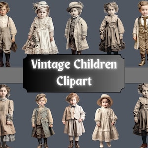 Vintage Children Clipart, Victorian Child Clip Art, Collage, PNG Bundle, Vintage Children Fussy Cut, Junk Journal, Descarga digital