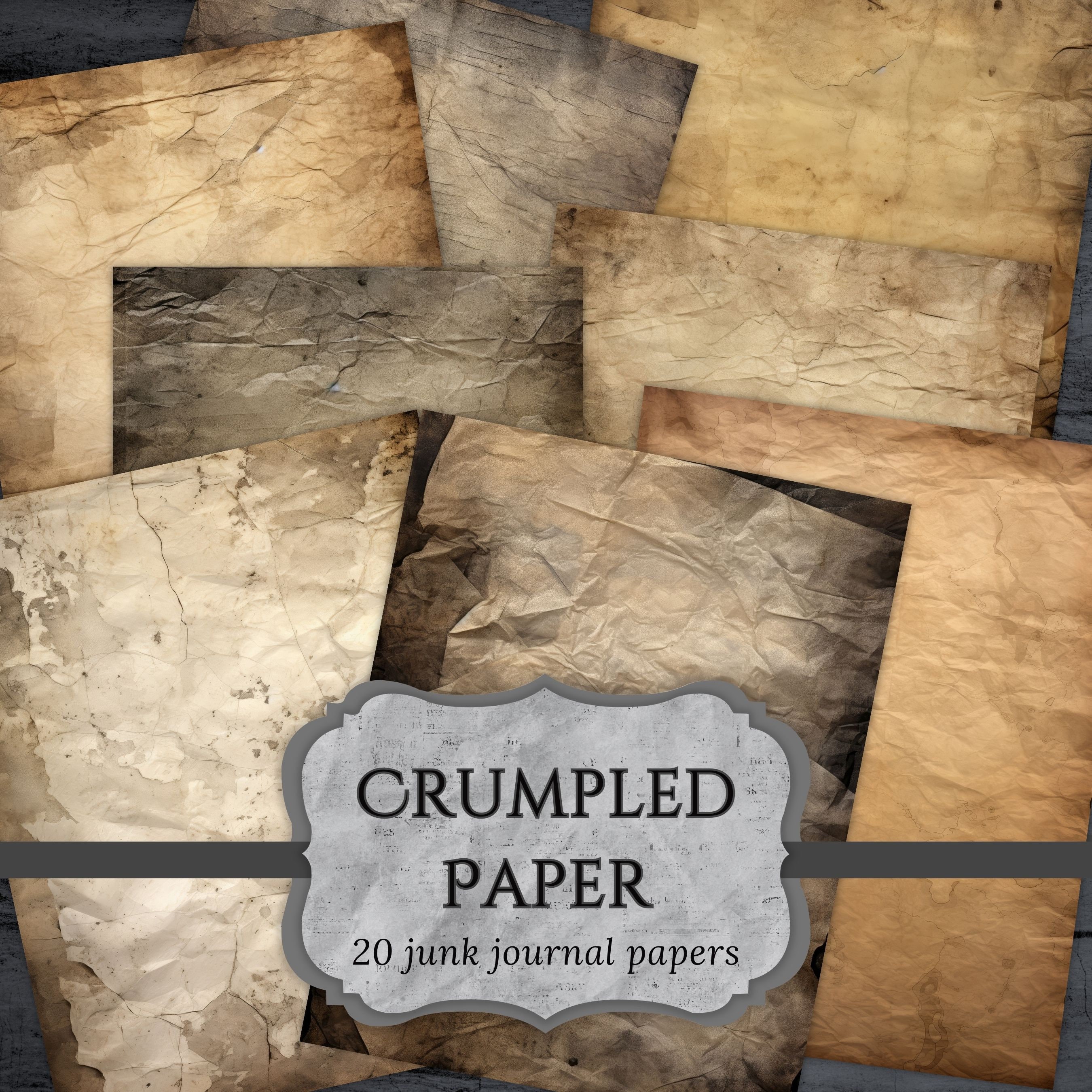 Crumpled Paper Junk Journal Paper, Vintage Scrapbook Page, Texture Journal Pages Printable Paper, Dark Collage Sheet, Digital Download