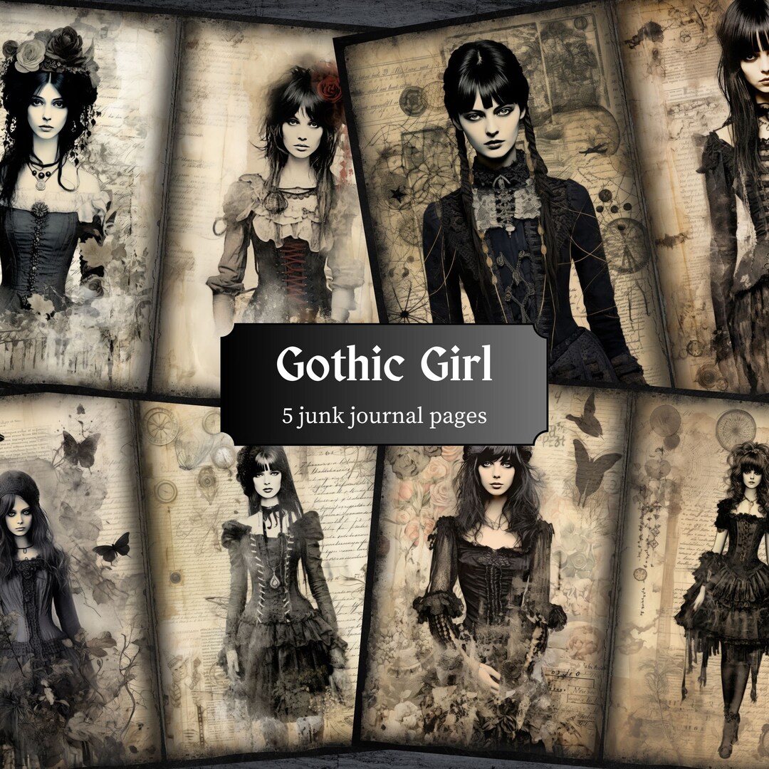 Gothic Girl Junk Journal Pages, Victorian Scrapbook Page, Dark Fashion ...