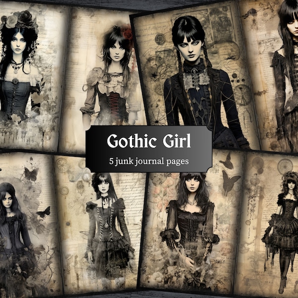 Gothic Girl Junk Journal Pages, Victorian Scrapbook Page, Dark Fashion Journal Pages, Lace Printable Paper, Collage Sheet, Digital Download