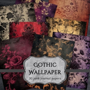 Gothic Wallpaper Junk Journal Paper, Victorian Scrapbook Page, Dark Fantasy Journal Pages, Printable Paper, Collage Sheet, Digital Download