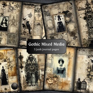 Gothic Mixed Media Junk Journal Pages, Vintage Scrapbook Page, Victorian Journal Pages, Printable Paper, Collage Sheet Digital Download