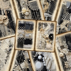 Gothic Lace and Pearls Junk Journal Pages Vintage Fabric Scrapbook Page Black Journal Pages Printable Paper Collage Sheet Digital Download