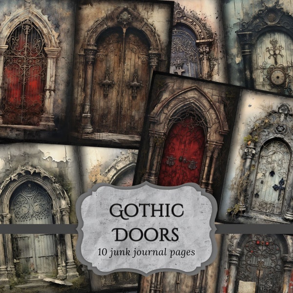 Gothic Doors Junk Journal Pages, Door Scrapbooking Page, Dark Fantasy Journal Pages, Printable Paper, Collage Sheet, Digital Download