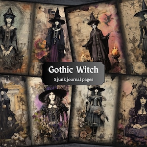 Gothic Witch Junk Journal Pages, Halloween Scrapbooking Page, Witchy Journal Pages, Dark Printable Paper, Collage Sheet Digital Download