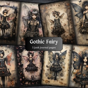 Gothic Fairy Junk Journal Pages, Dark Winged Beauty Scrapbook Page, Mystical Journal Pages, Printable Paper, Collage Sheet, Digital Download