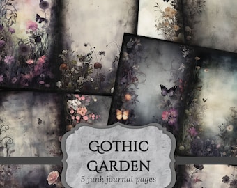 Gothic Garden Junk Journal Pages, Floral Scrapbooking Page, Dark Fantasy Journal Pages, Printable Paper, Collage Sheet, Digital Download