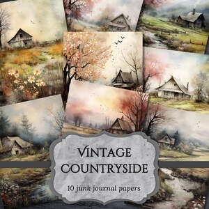 Vintage Countryside Junk Journal Papers, Rustic Farm Scrapbook Page, Spring Journal Pages, Printable Paper, Collage Sheet, Digital Download