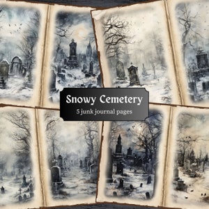 Snowy Cemetery Junk Journal Pages, Eerie Gothic Scrapbook Dark Page, Graveyard Journal Pages Printable Paper Collage Sheet Digital Download